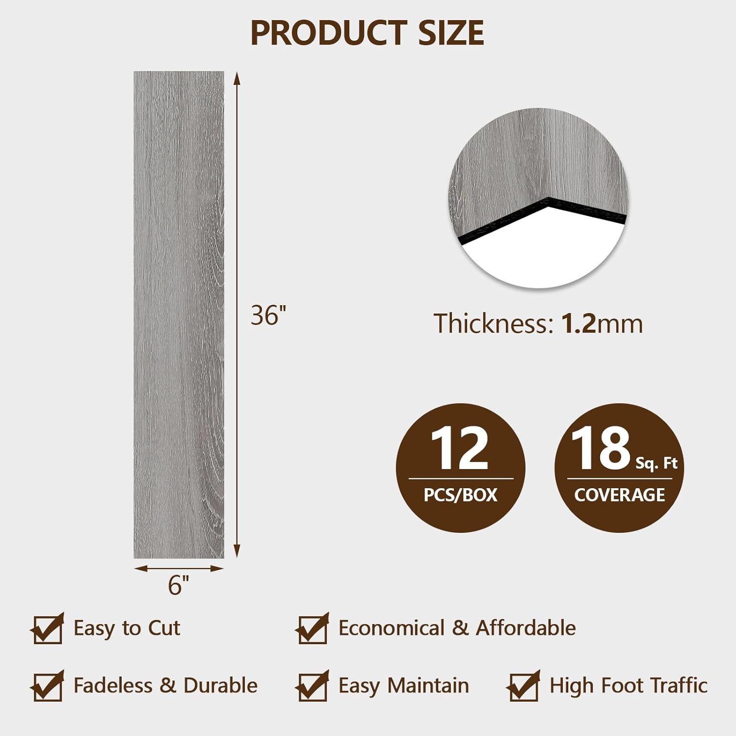 Peel and Stick Floor Tile, 12-Pack 36"x 6" Maple Wood Grain Sticky Tiles, Waterproof Vinyl Flooring Cover 18 sq. ft, DIY Luxury Vinyl Plank Flooring for Bedroom, Living Room, Kitchen