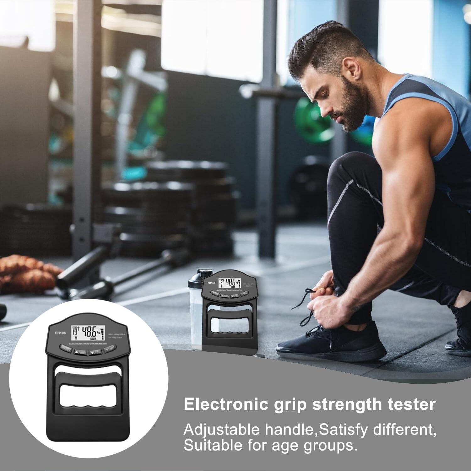 Powermètre numérique, dynamomètre manuel, 180 kg, intelligent et sensible, grande force de préhension électronique, avec écran LED, câble de charge USB (noir)