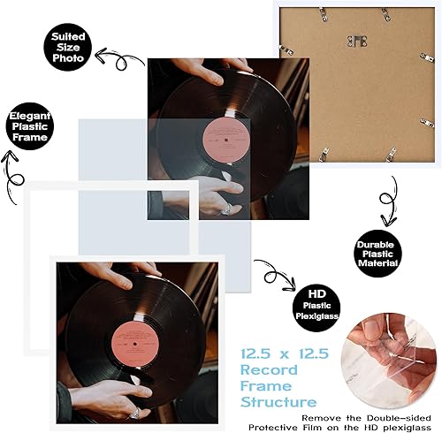 Miniatura 3 de Marco de vinilo de 12.5 x 12.5 pulgadas, marco de discos de PVC para colgar en la pared, cubiertas de vinilo Lp, marcos de álbum para discos de