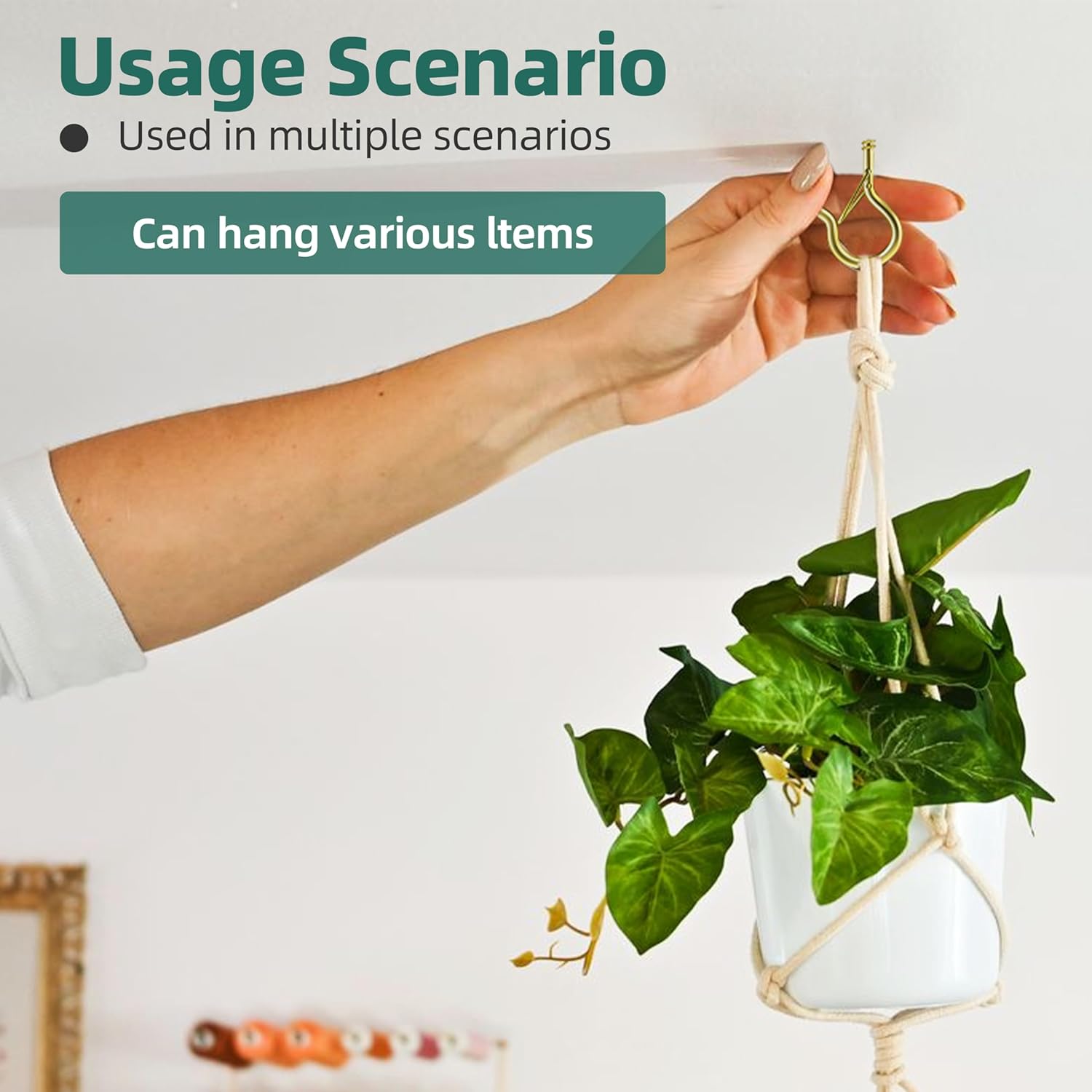 20PCS Q-Hanger Hooks with Safety Buckle, 2.2 Inch White Eye Hook Screw Cup Wall Ceiling Q-Hanger Hooks for Outdoor String Lights Hanging Christmas Lights, Plants with 1 Wing Nut Driver