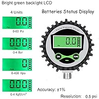 Vista 3 de Manómetro digital de baja presión con conector inferior NPT de 1/4" y protector de goma por Uharbour, 5-60 psi, precisión 1%, resolución 0.1psi