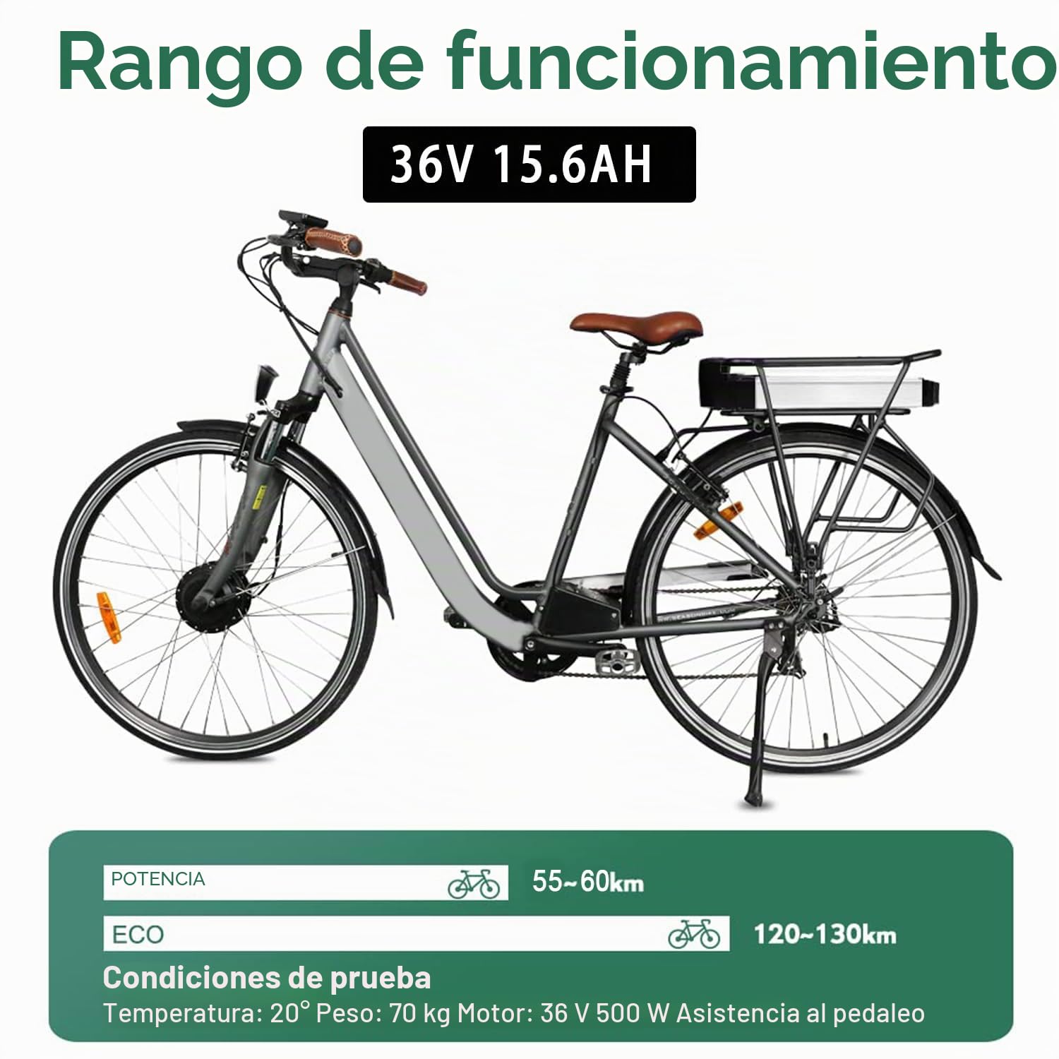 E-Bike 36V 15.6Ah 561Wh Lithium-Ion Rear Battery for para E-GO! Wondervelo, Hapex Electric Bicycle Pedelec, with Charger