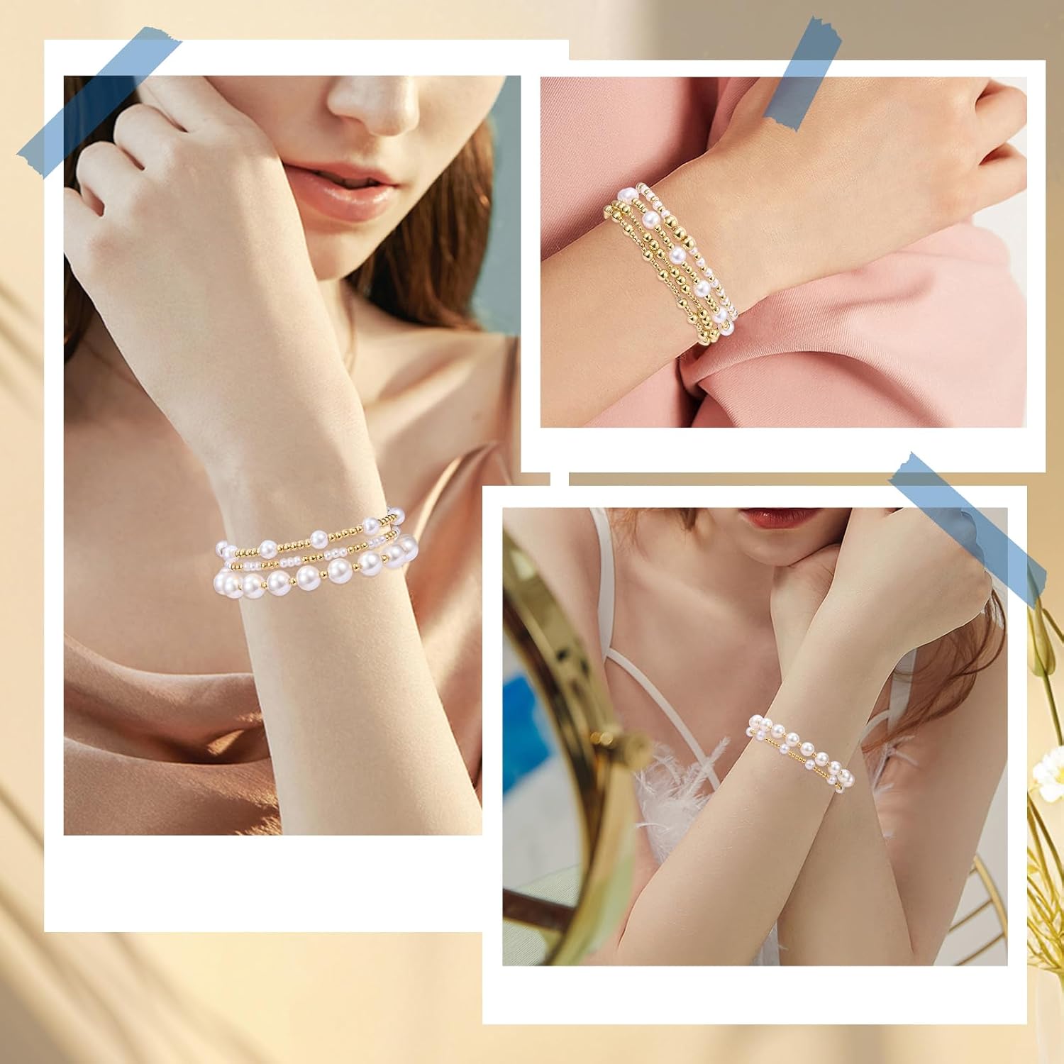 Ornaland Pearl Bracelets for Women Gold Beaded Bracelets Stackable Bracelets Set Stretch Summer Beach Jewelry for Women - Image 7