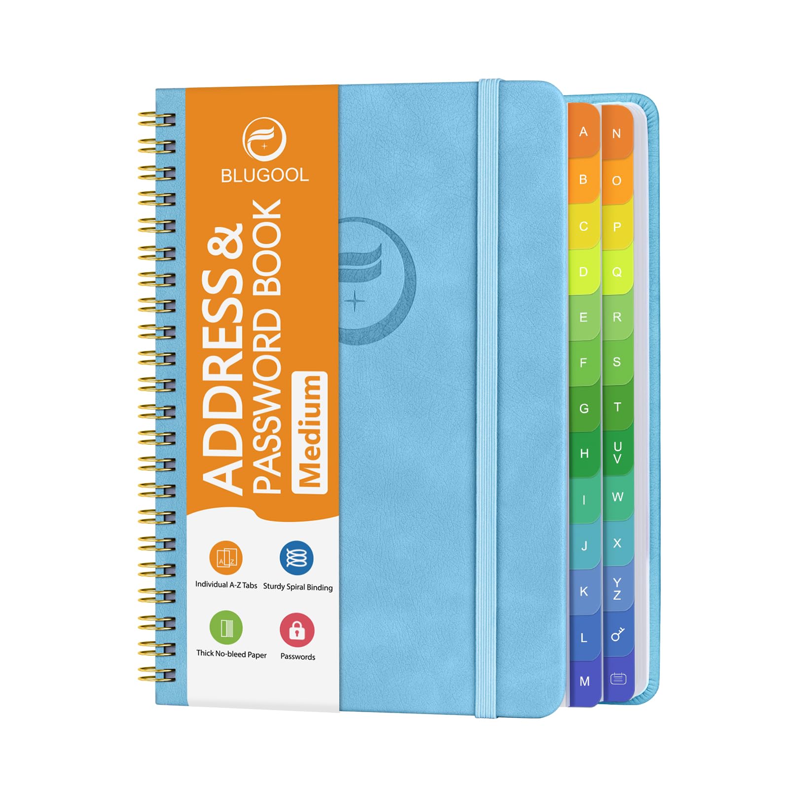 Address Book with Alphabetical Tabs-Address and Password Book for Seniors - Hardcover Spiral Bound Phone Book- Record Contacts,Website Login Passwords, Special Days -5.7" x 7.7", Blue