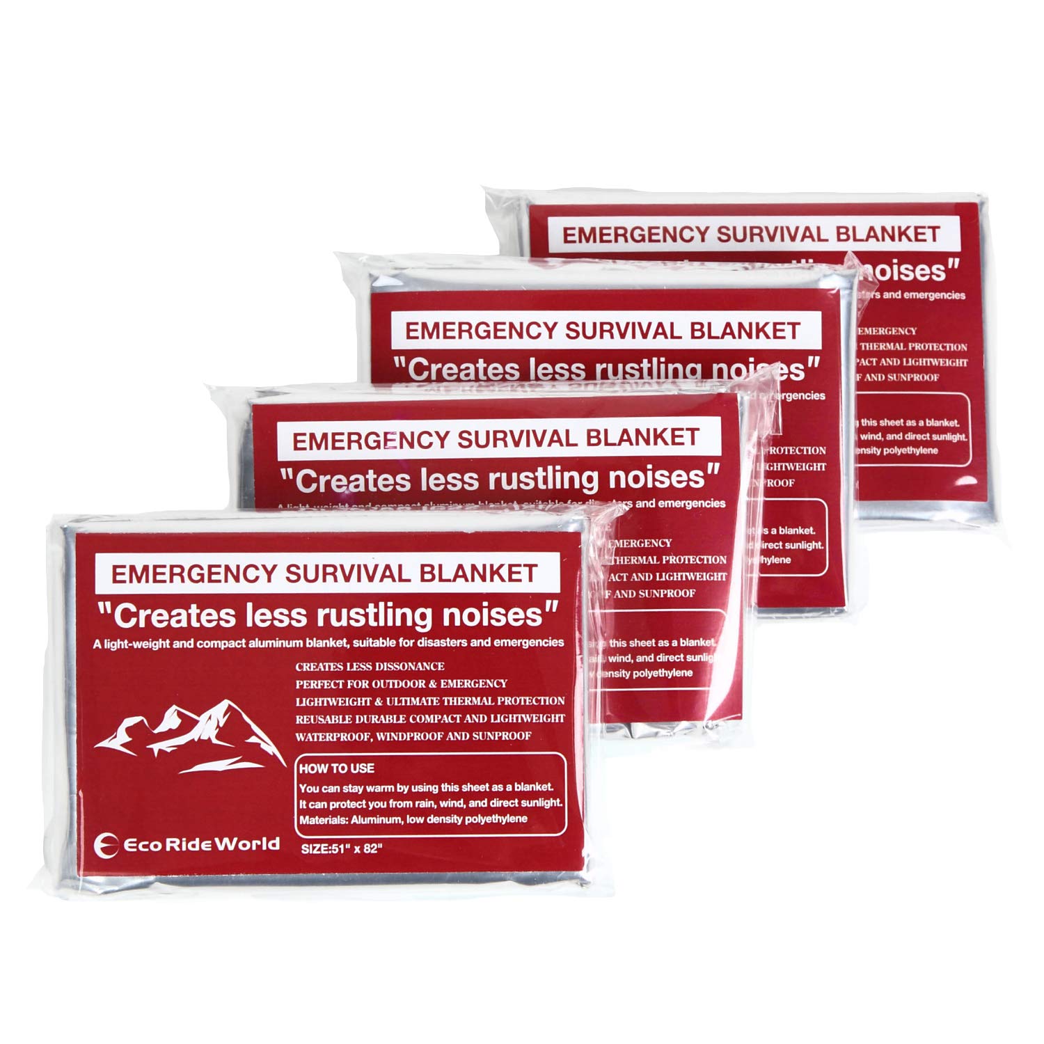 Eco Ride World Silent Emergency Blankets Outdoors, Hiking, Survival, Marathons or First Aid (4) emergency-u-001-02