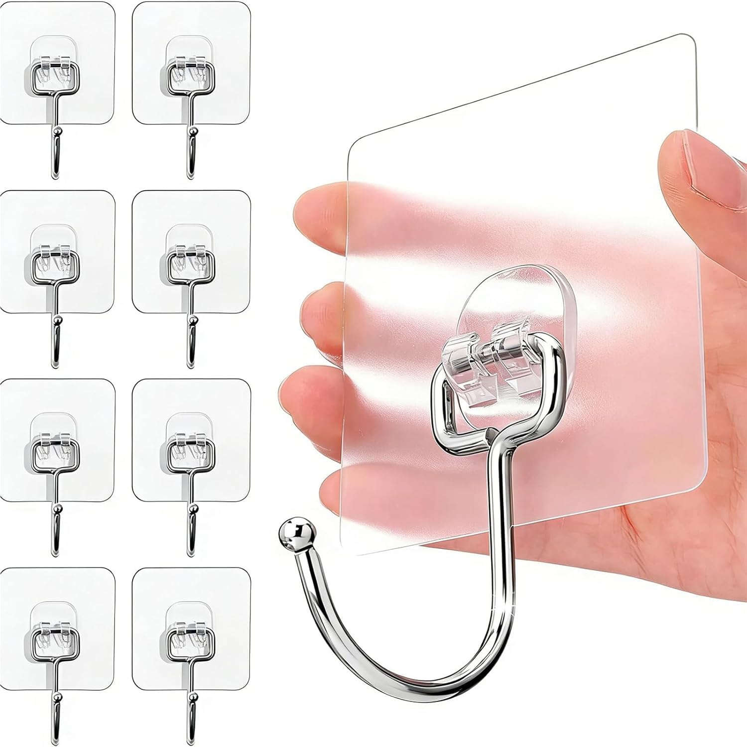Charfia 8 Pezzi 15kg (Max) Ganci Adesivi, Gancio Adesivo Trasparenti Ganci Adesivi Bagno Ganci in P lastica Utilizzato in Cucina Bagno per Appendere Asciugamani, Vestiti
