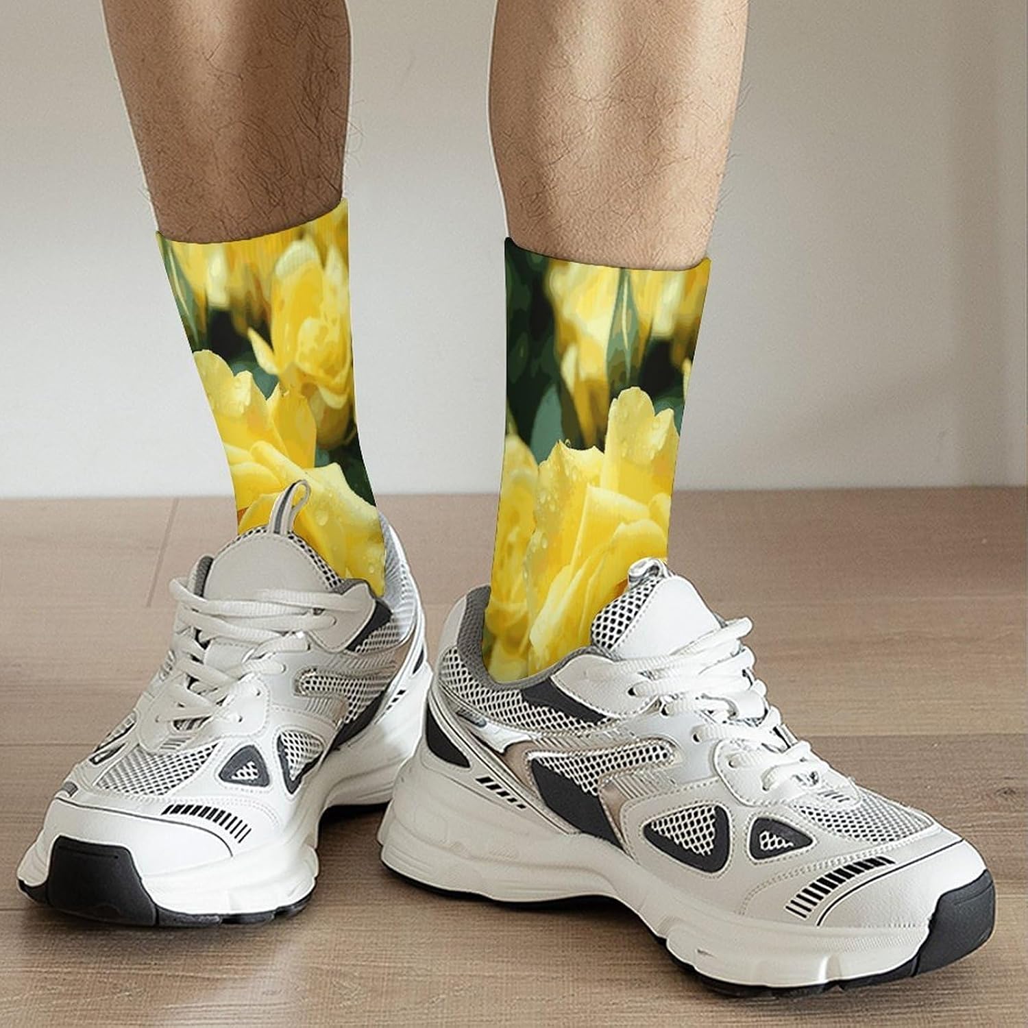 Graceful Yellow Rose Flower Crew Sock High Stocking Grippy Socks | Socks for Men & Women,Stockings-Long Thin Tube Sports, Breathable Soft Athletic for Nurses,Travel