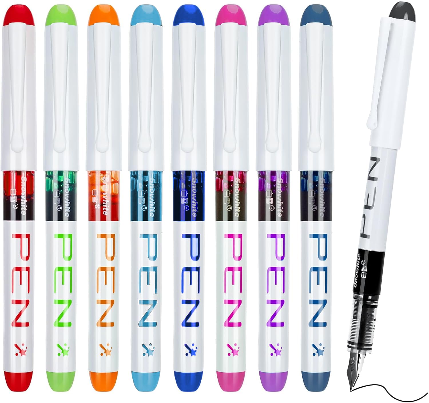 9 Colored Fountain Pens Disposable for Writing EF Nib Multicolor Ink Fine Point Pen Set Calligraphy Pens Smooth Writing Quick Drying Pen Gel Pen for Journaling Sketching Lettering Text Highlighting
