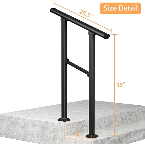 Miniatura 3 de LOVMOR Paquete de 2 barandillas de mano de 2 escalones para escalones al aire libre, barandilla de hierro forjado, barandilla exterior para