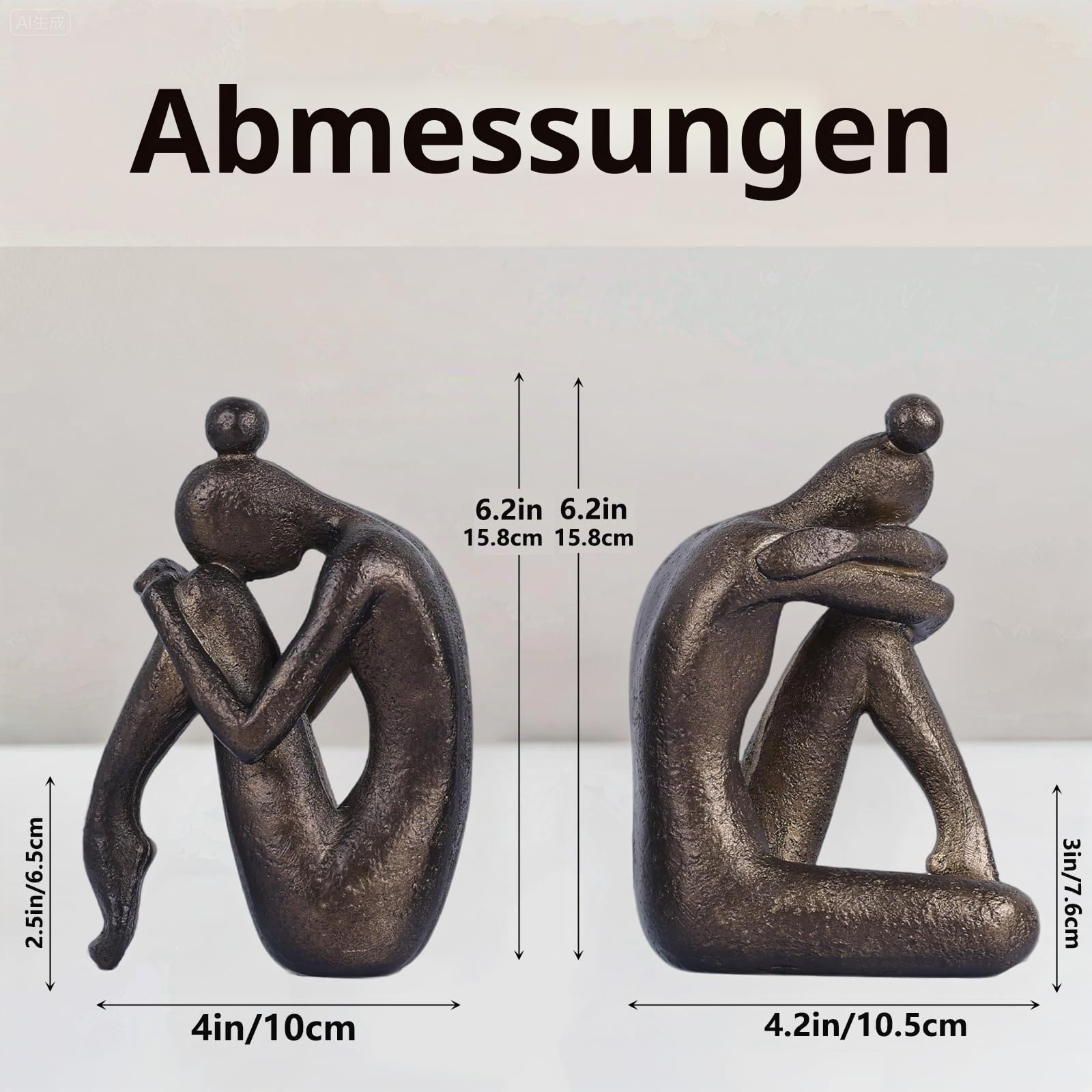 2-teiliges Dekoratives Thinker-Mädchen-Buchstützen-Set, Moderne Schwere rutschfeste Harz-Buchhalter für Büro, Wohnzimmer, Arbeitszimmer, Kreative Bücherregale, Schreibtisch-Ornamente
