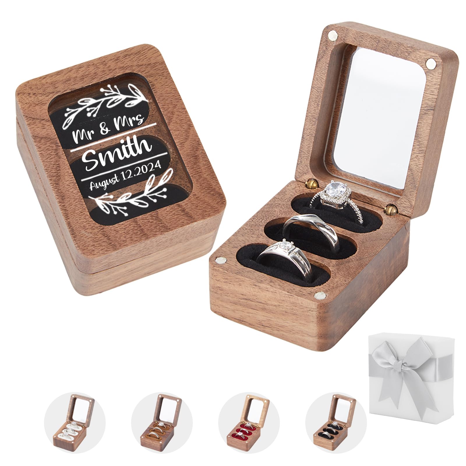 Amazon.com: Relosy Personalized Ring Box - Custom 3 Slots Wooden