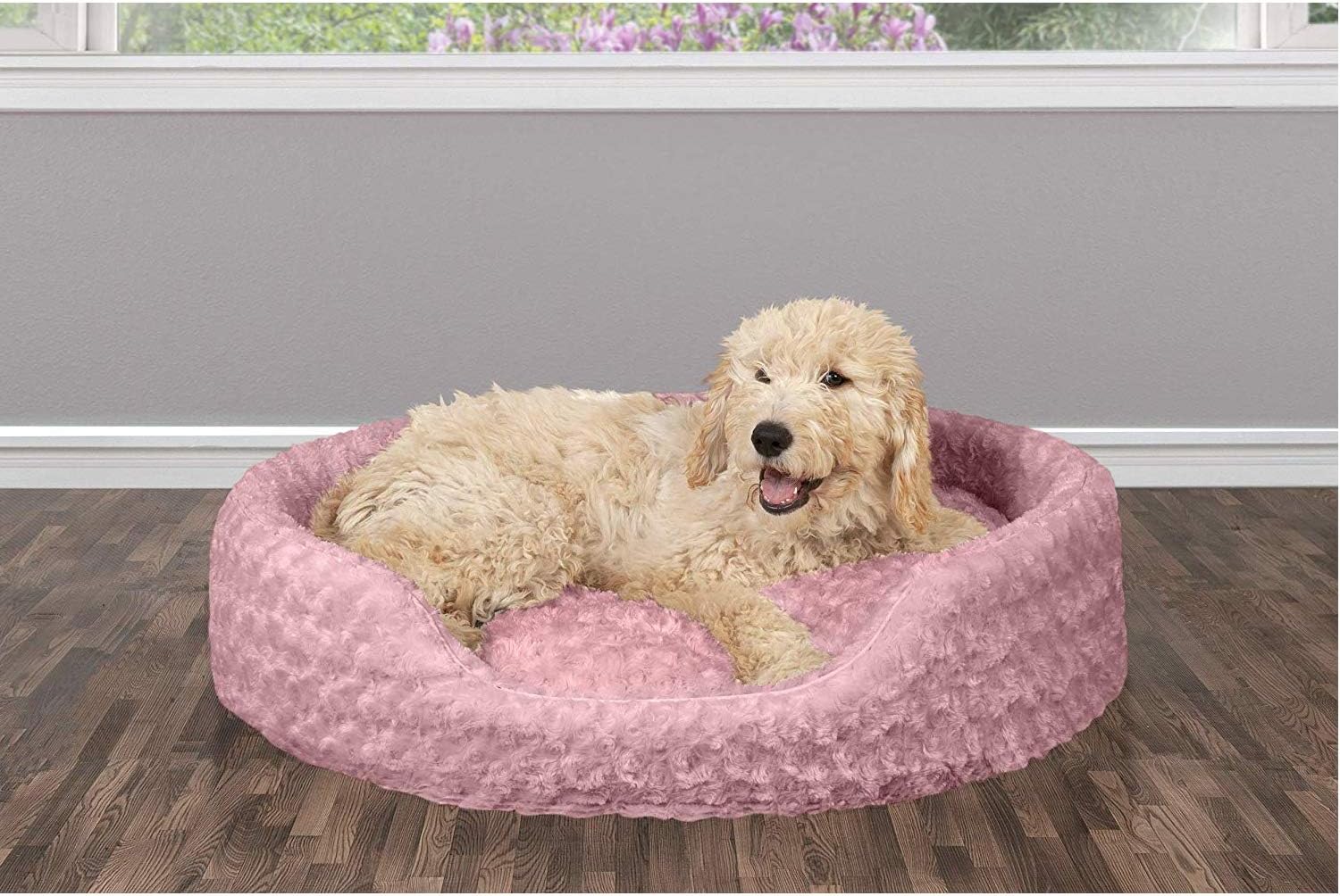 review Furhaven Dog Bed for Large/Medium Dogs w/ Removable Washable Cover & Pillow Cushion Insert, For Dogs Up to 30 lbs - Ultra Plush Faux Fur Oval Lounger - Pink, Large
