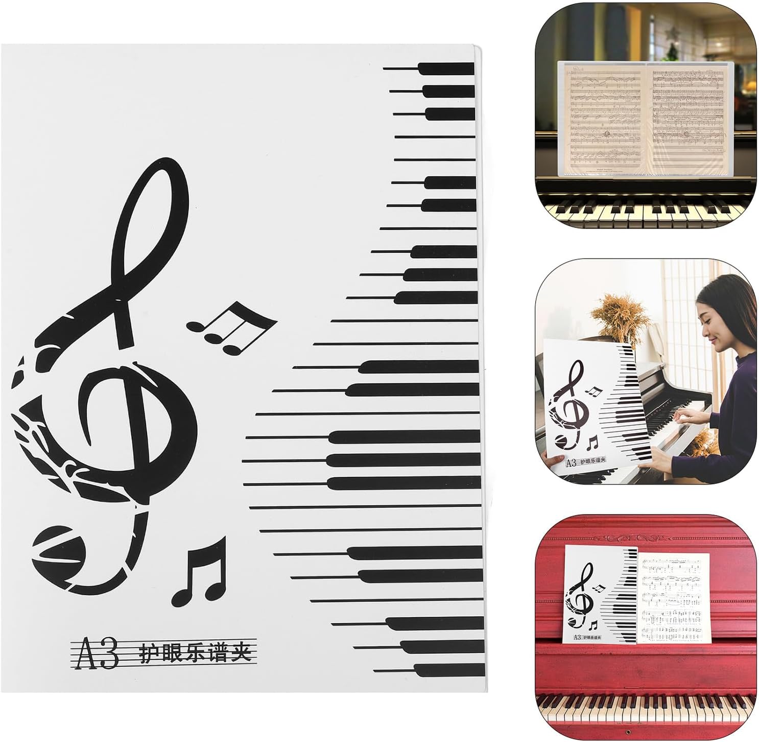 A3 Music Sheet Folder for Piano and Band Plastic Flip Folder with 20 Pages with Pockets for Choir and Marching Band