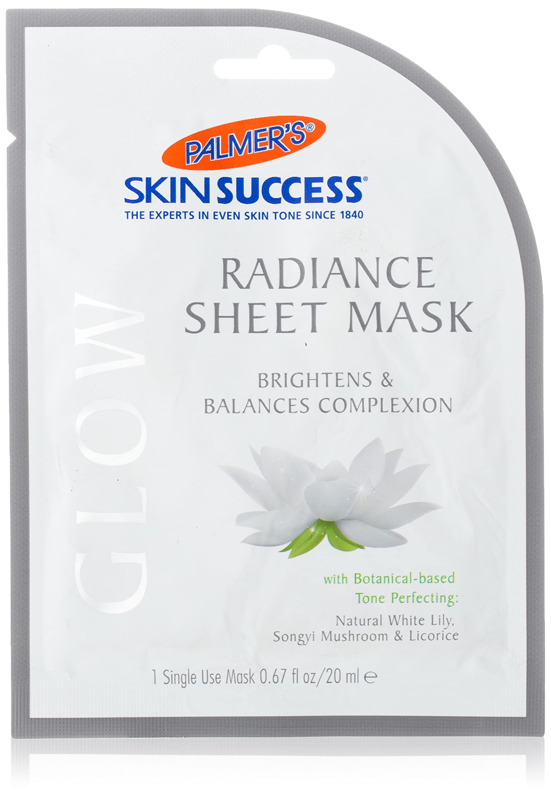 Palmer's Skin Success Glow Radiance Sheet Mask-Hydrates and balances complexion-Healthy Looking Glow-Balance,Brighten & Even your complexion-No Paraben, Sulphate,Dyes, Mineral Oil-20ml