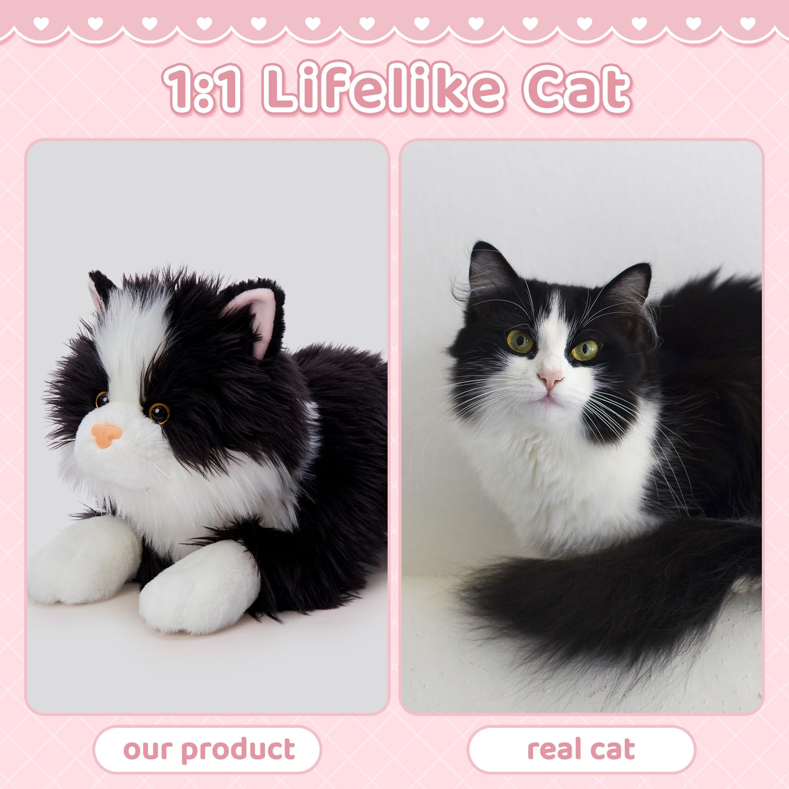 MorisMos Gatto Peluche con Cuccioli nella Pancia, Realistico Gattino Pupazzo Giocattolo di Peluche Grande Morbido Kawaii, Carino Regalo per Bambini Ragazza Ragazzo Compleanno Natale (50cm)