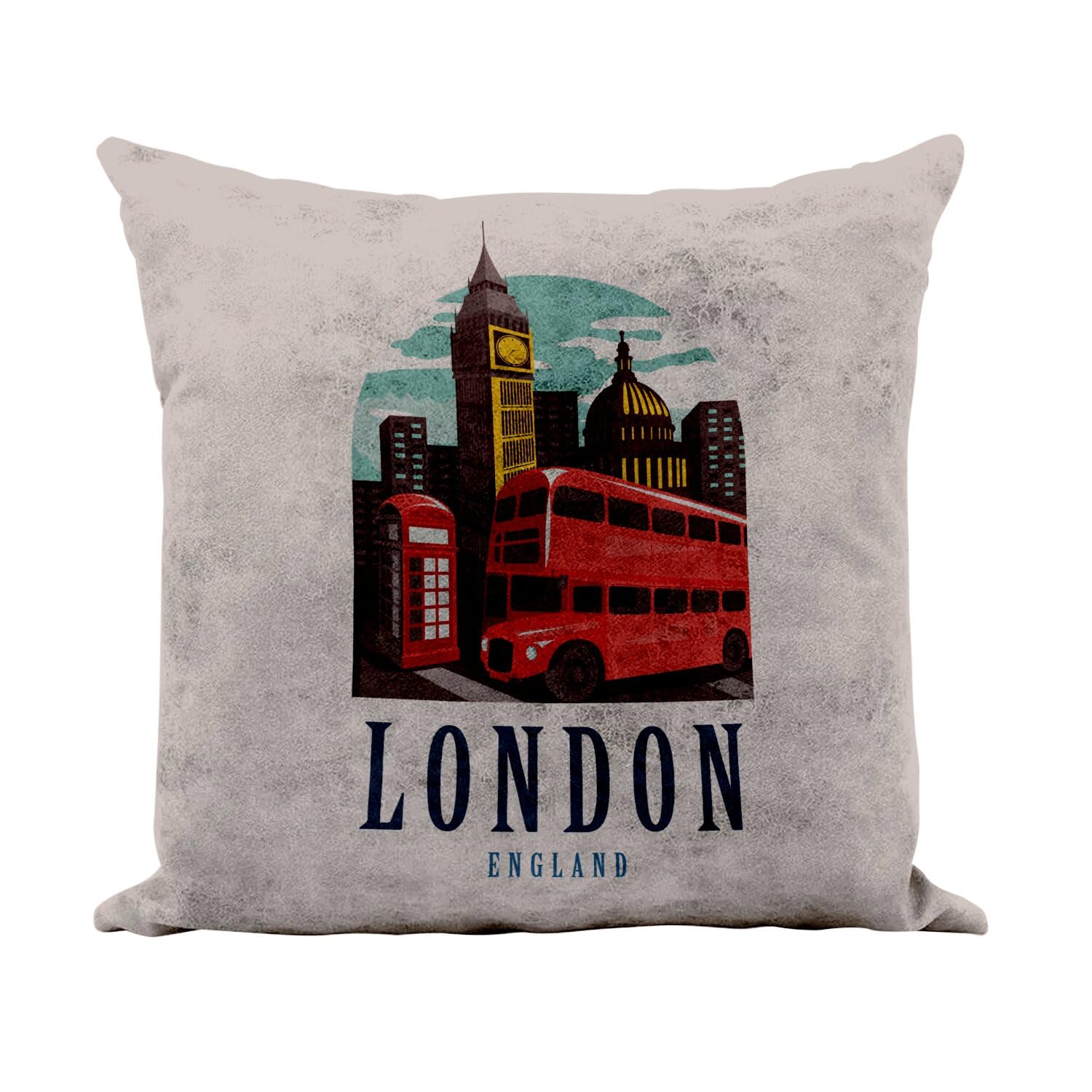 Coussin similicuir camel 40x40 housse incluse motif Londres Angleterre