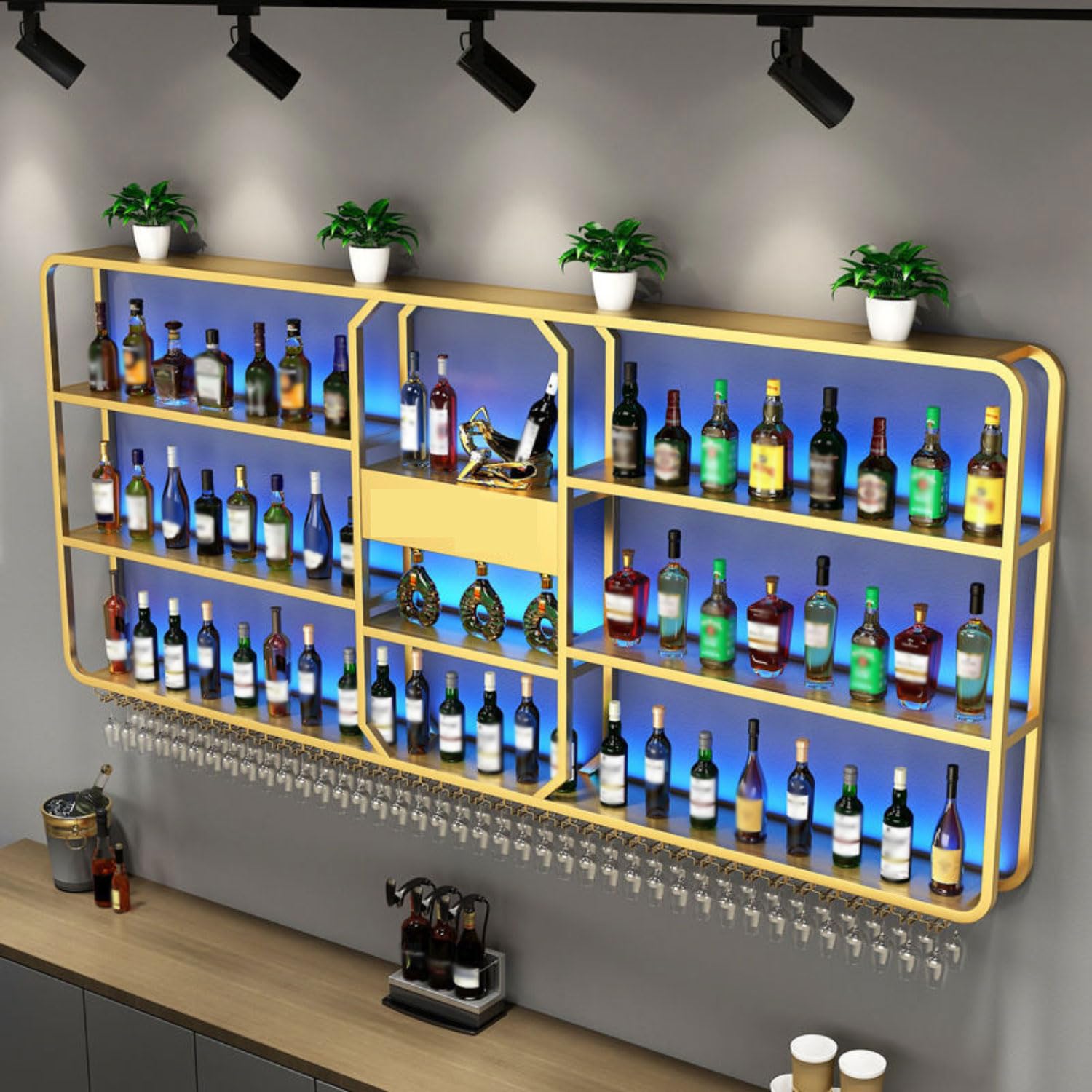 Casier à vin suspendu au plafond industriel support bouteille métal hauteur réglable pour bar