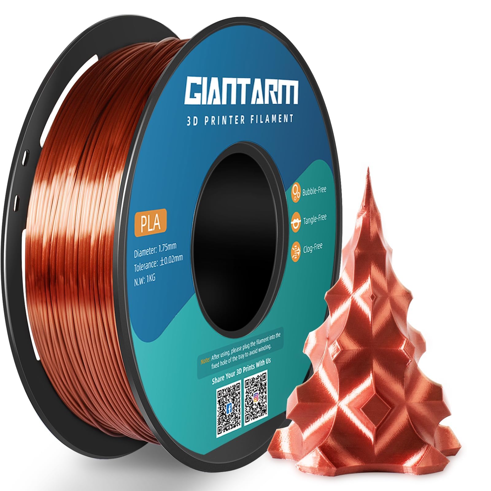 GIANTARM PLA Filament 1.75mm Silk Copper,3D Printer PLA Filament 1kg Spool | Silk Copper