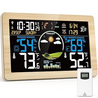 Weather Station Wireless Indoor Outdoor, Digital Thermometer, 7.5'' VA Display Home Weather Stations, Accurate Temperature Humidity Gauge with Weather Forecast, Atomic Clock,Khaki