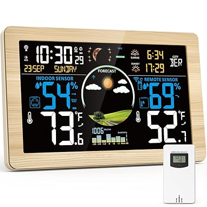 Weather Station Wireless Indoor Outdoor, Digital Thermometer, 7.5'' VA Display Home Weather Stations, Accurate Temperature Humidity Gauge with Weather Forecast, Atomic Clock,Khaki