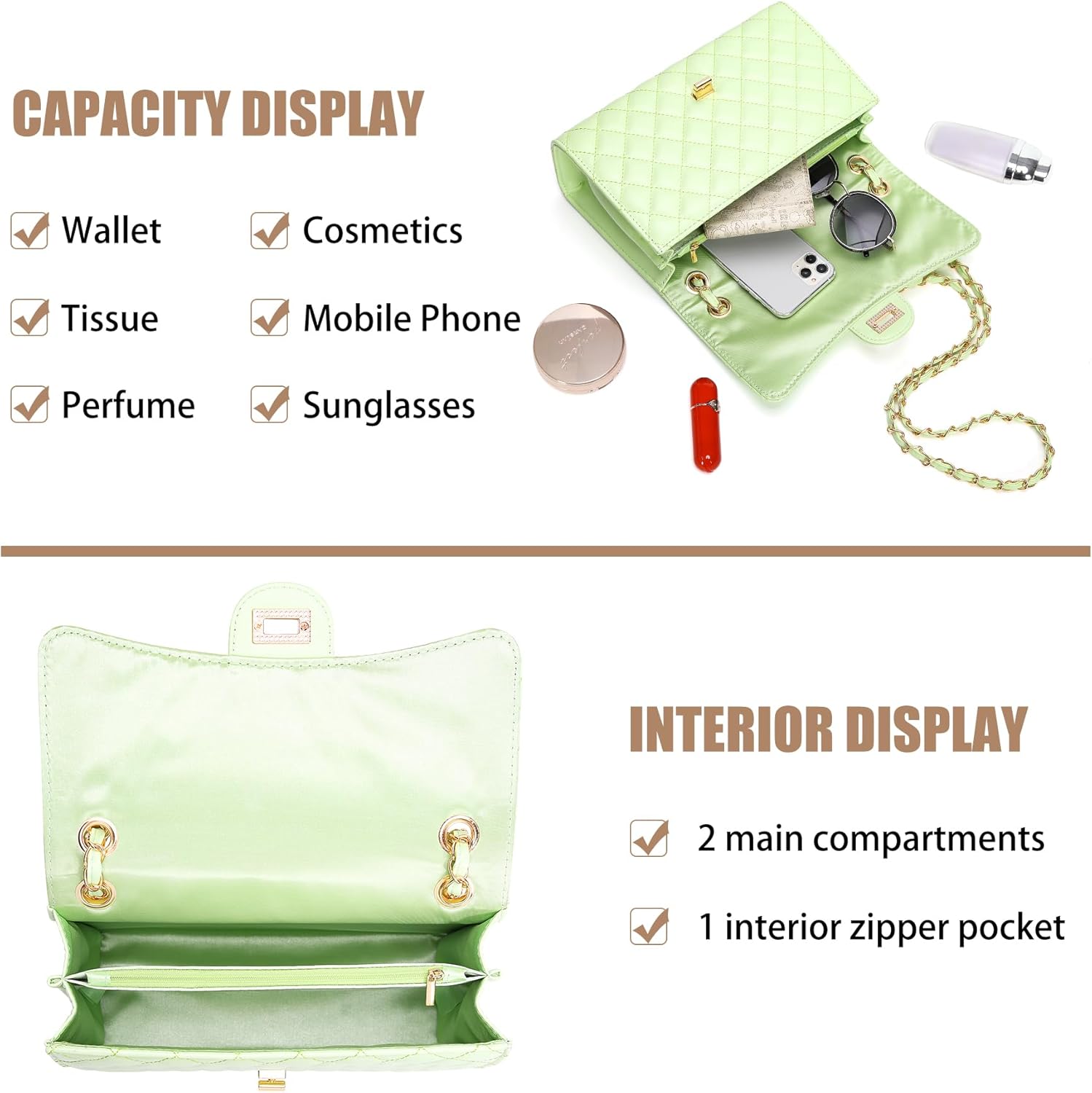 Quilted Crossbody Purse for Women Trendy Ladies Shoulder Bag with Chain Strap PU Leather Cross Body Bags Satchel HandBag