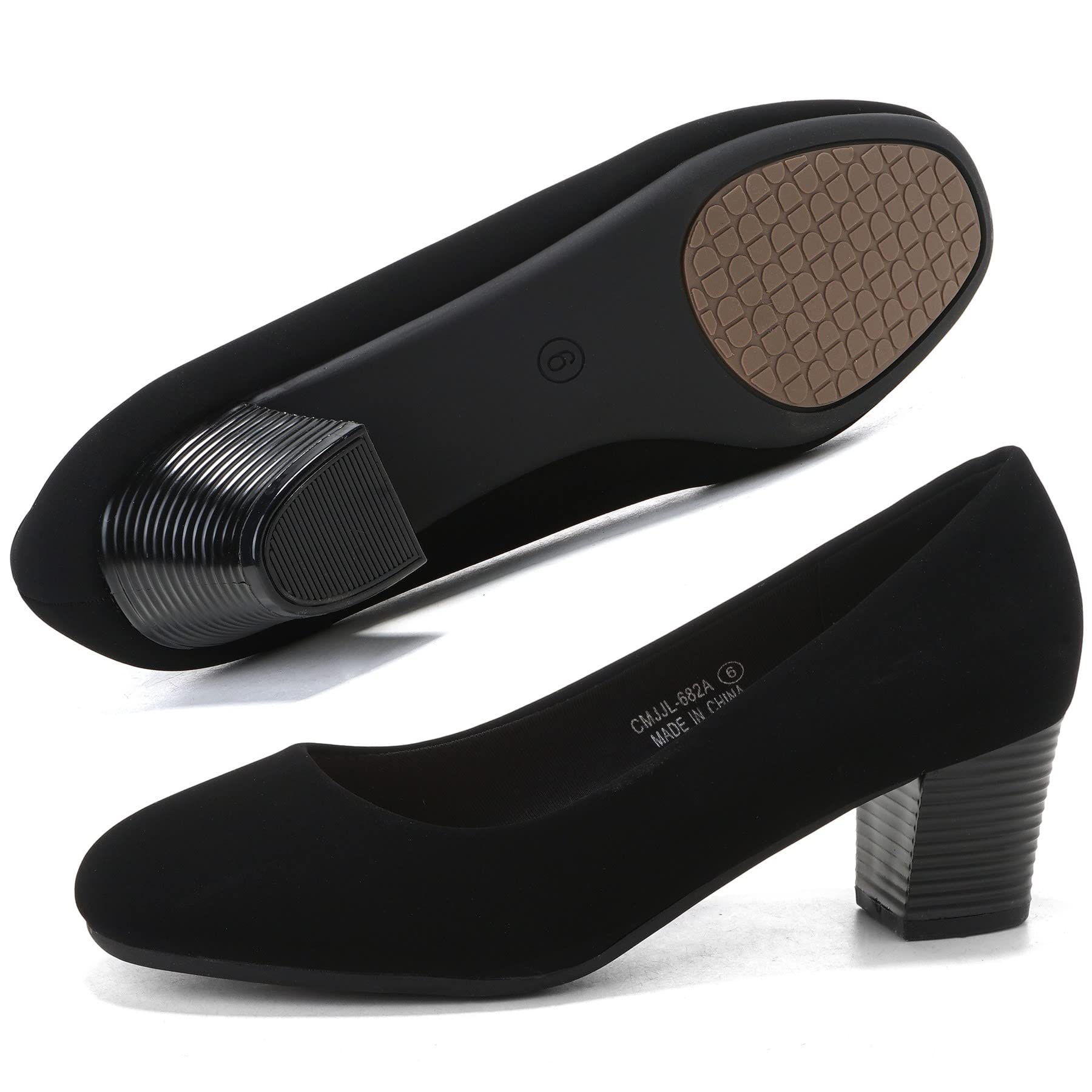 Womens Pumps Round Closed Toe Chunky Heels Comfortable Inch