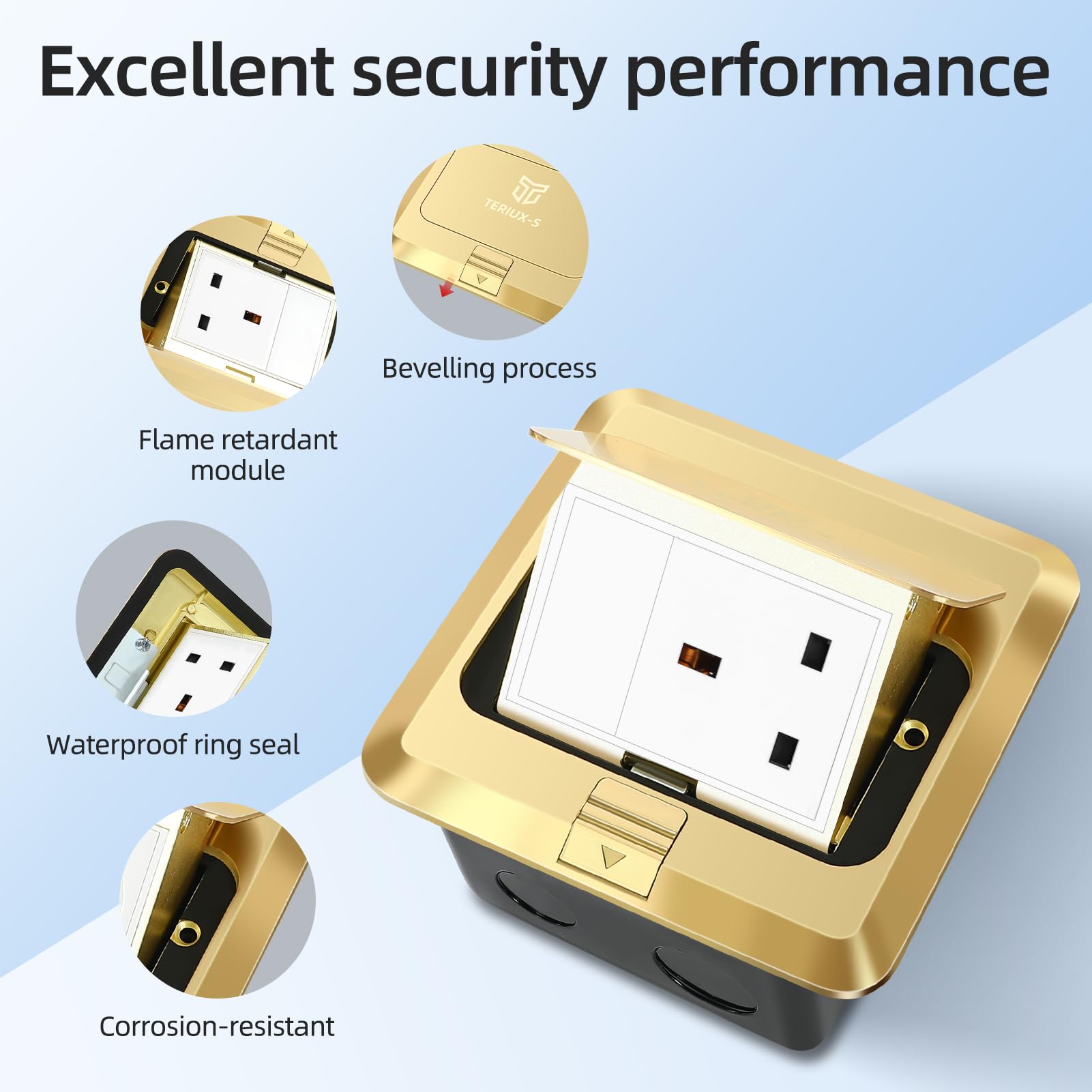 Scatola con presa pop up da pavimento con copertura impermeabile, presa da tavolo da incasso per ufficio, cucina, ristorante, personalizzabile con 2 porte USB/USB-C/RJ45/vuote (presa 13A, dorata)