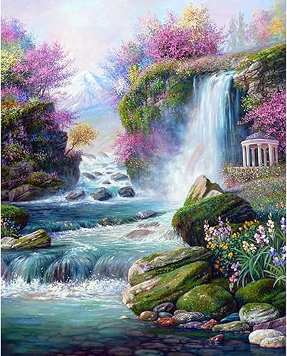 Miniatura 1 de Pintura de paisaje natural por números, montañas, cascada, pintura sobre lienzo, pintura con pinceles, pinturas acrílicas, perfecta para pintar por