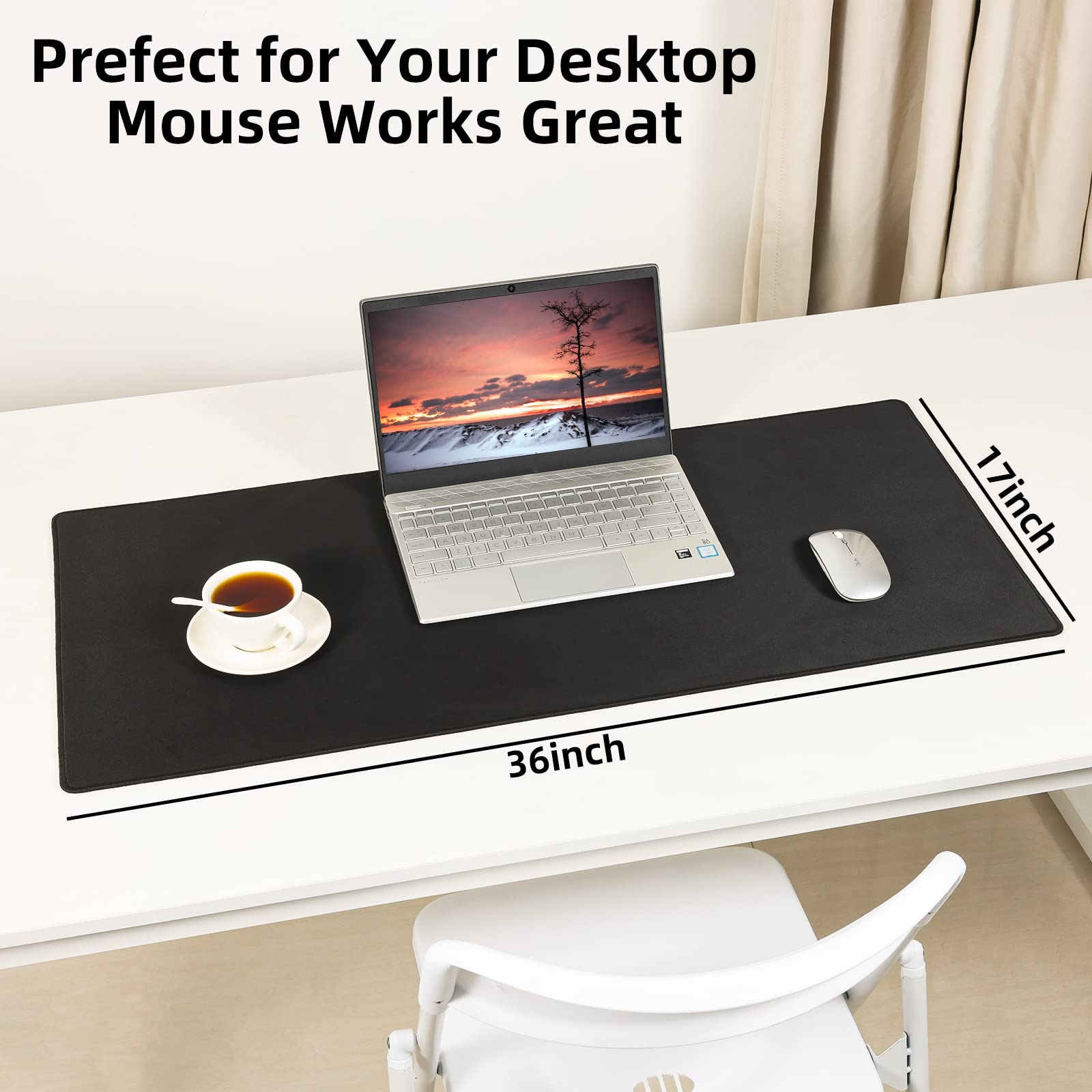 Wolaile Large Mouse Pad, 36x17 in Gaming Mouse Mat,Waterproof and Non-Slip Desktop Pad for Computer Keyboard,Black,XL