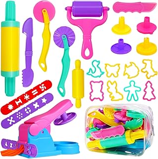 Jiosdo Knetwerkzeug, 22 Stück Knete Zubehör Kinder Plastilin Werkzeuge, Knete Ausstechformen Extruder Modellierwerkzeug Dough Tool Set, Geschenk für Kinder Jungen Mädchen (mit Aufbewahrungstasche)