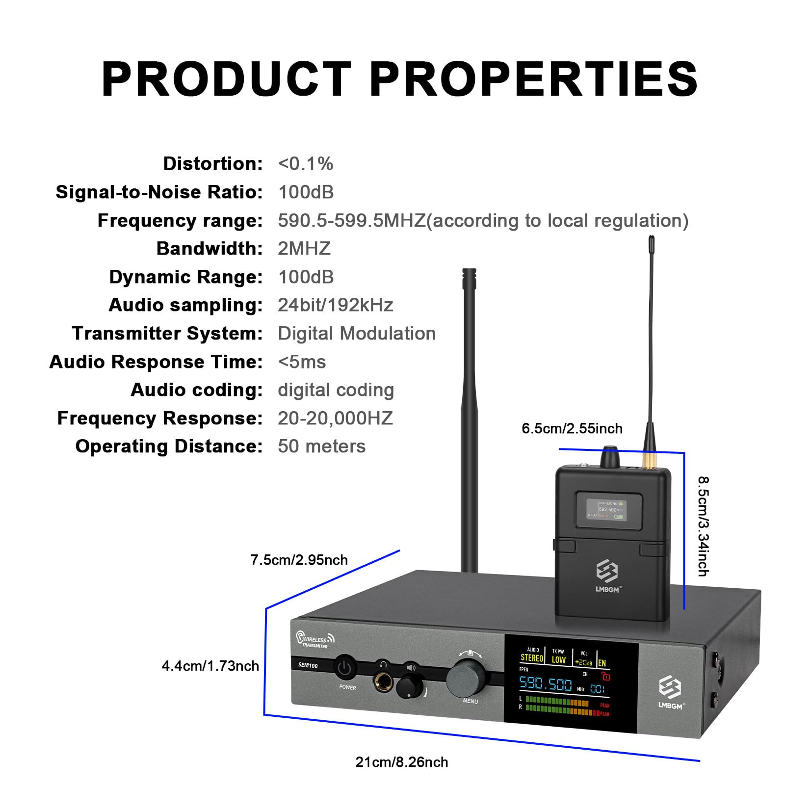 SEM100 Stereo Wireless Monitor System – Dispositivo iOS professionale per performance live e studio audio (1 canale, trasmettitore tascabile 1/2, alta qualità del suono ad alta fedeltà) (SEM100