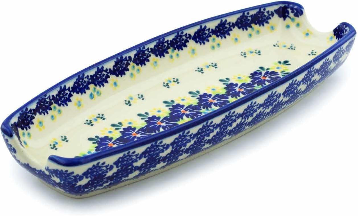 Polmedia Polish Pottery Corn Tray - Cornflower Meadow Pattern Handmade in Boleslawiec Poland by Ceramika Bona + Certificate of Authenticity
