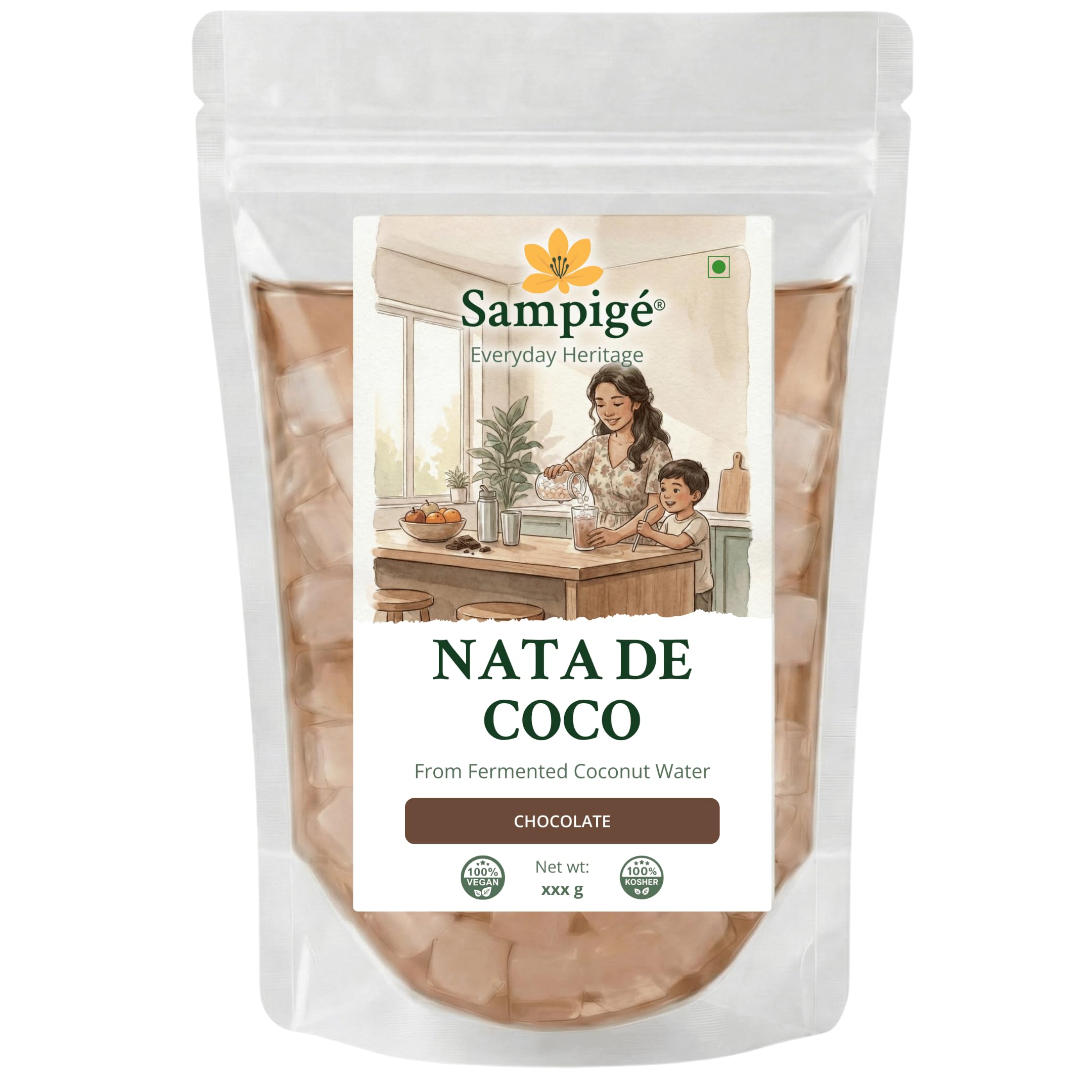 Sampige Nata De Coco Chocolate | Coconut Jelly with Chocolate Flavour | Jelly for Juices and Smoothies | Vegan Product| 400 Gram-image-35