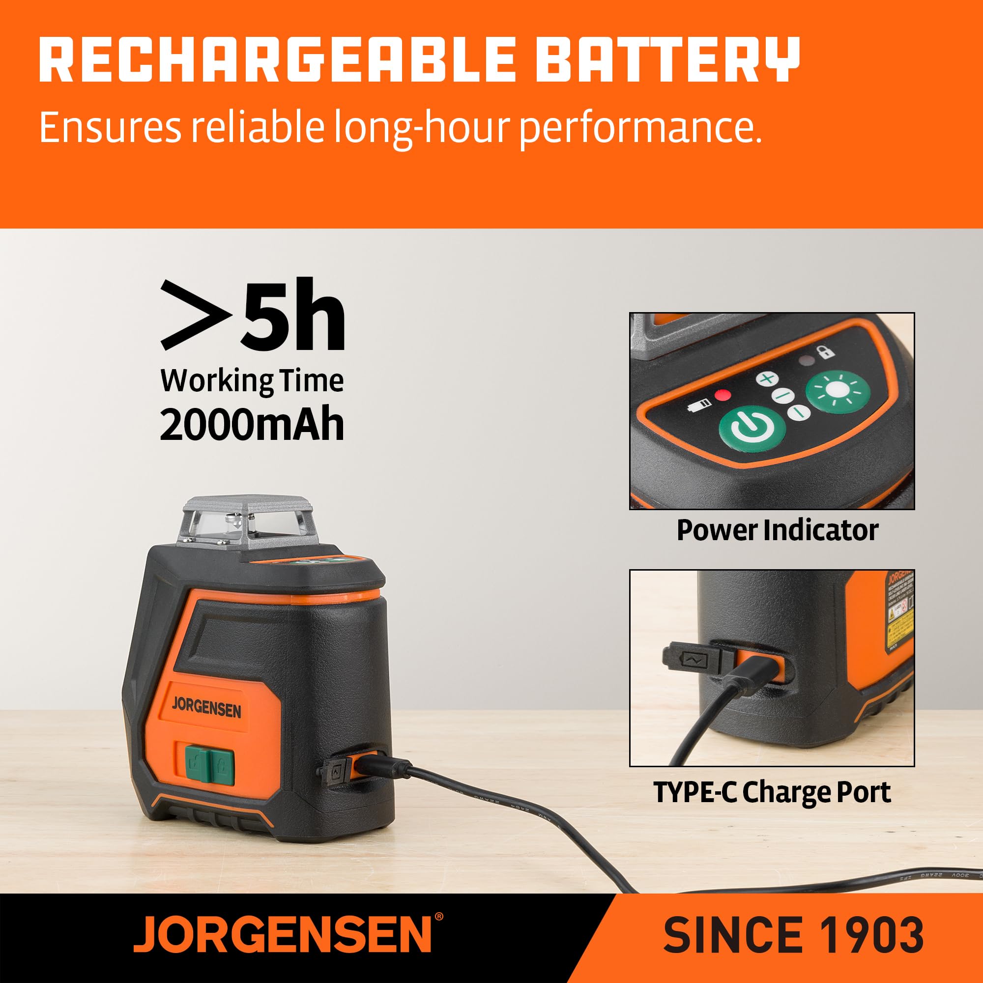 Jorgensen 360° Laser Level - 100FT Rechargeable -8