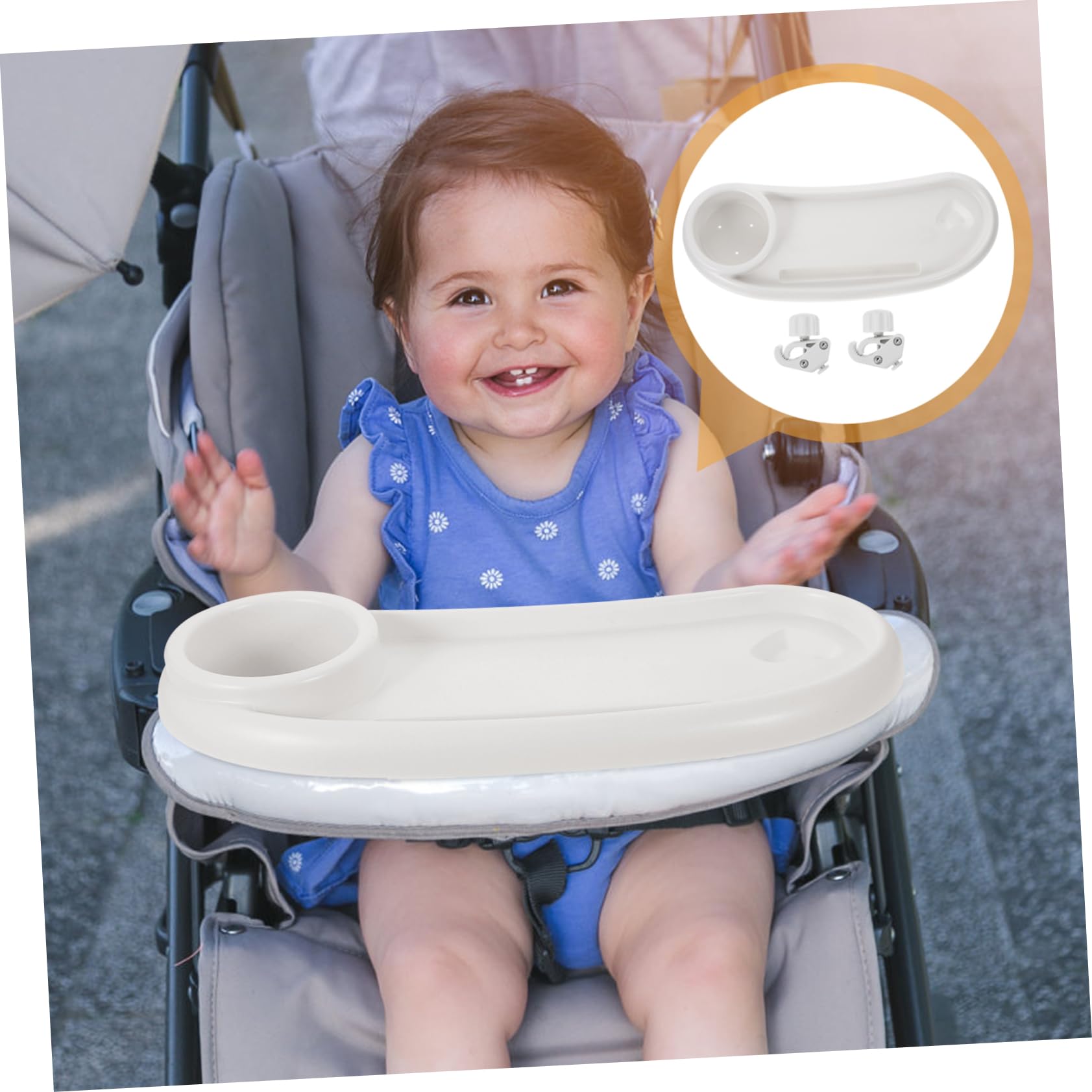 Vaguelly Bandeja para Cochecito Portavasos, Plástico Blanco Desmontable y Fácil de Limpiar, Accesorio Adecuado para Paseos y Comidas de Ñiño