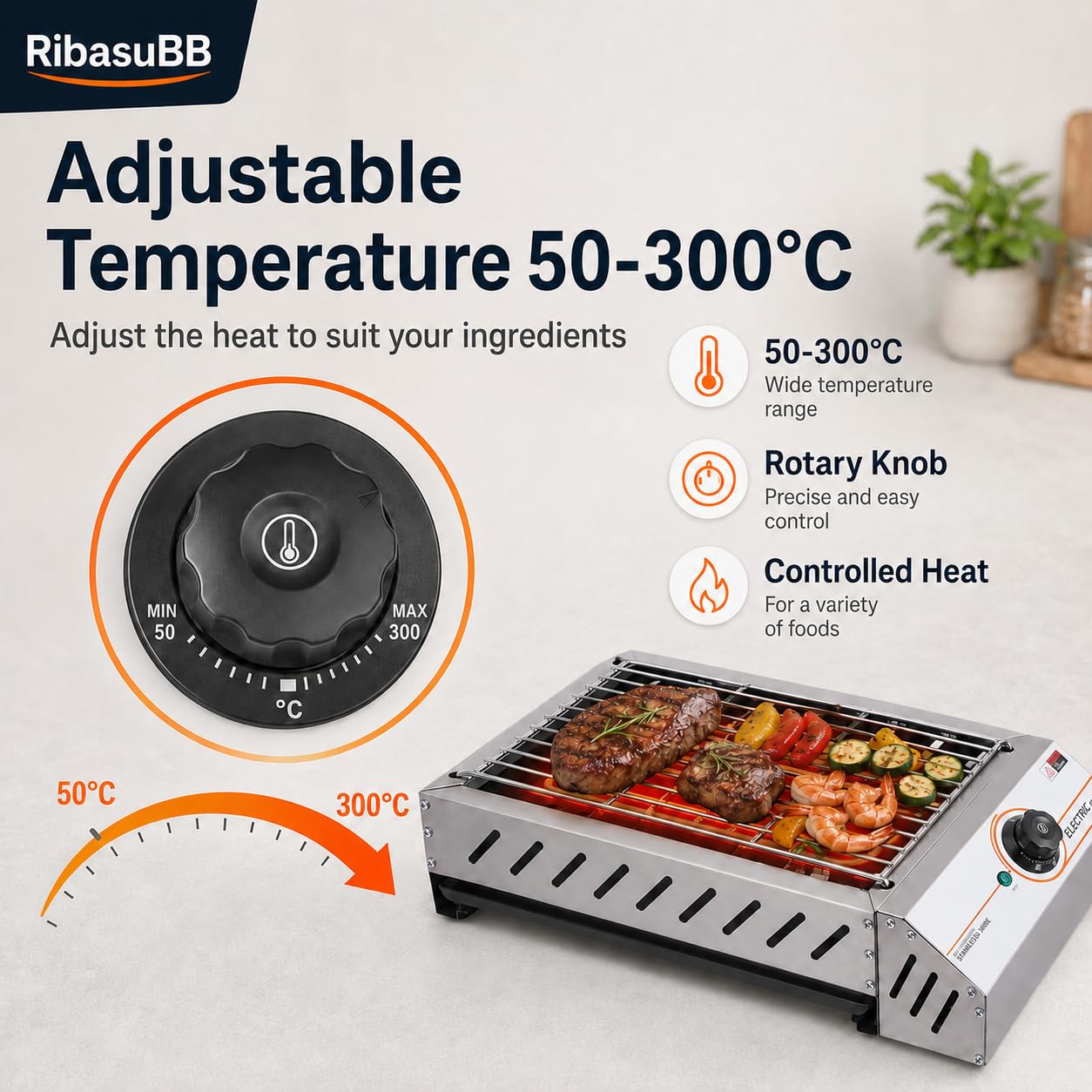 Barbecue elettrico da tavolo in acciaio inox, 2500 W