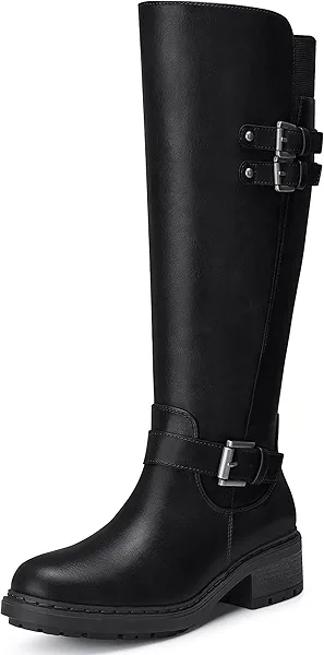 SHIBEVER Women's Knee High Boots: Round Toe Side Zipper Motorcycle Riding Boots - Low Block Heel Tall Fall Boots 2025