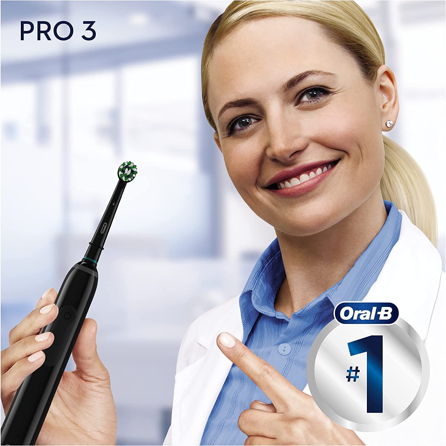 Oral-B PRO 3 Cepillo de Dientes Eléctrico con Mango Recargable y Sensor de Presión, Tecnología Braun y 1 Cabezal de Recambio, 3000 - Negro