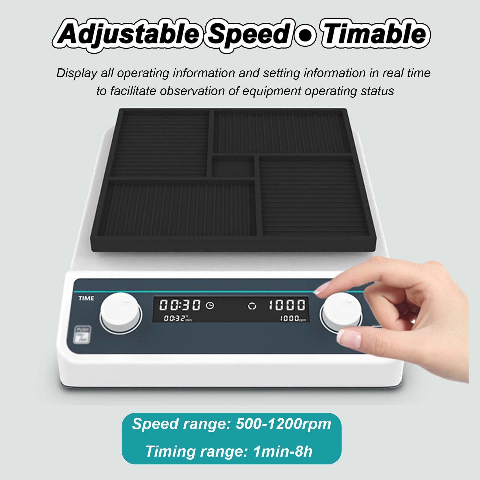 Agitatore orbitale da laboratorio con display digitale per micropiastre, velocità regolabile da 500 a 1200 giri/minuto, con modalità temporizzata da 1 minuto a 8 ore, oscillatore orizzontale