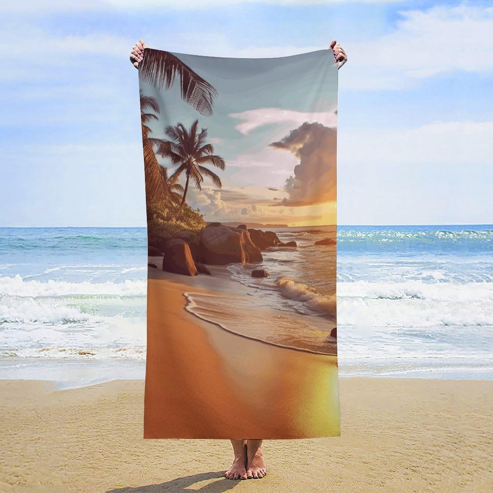 Anceky Oversized Tropical Beach Beach Towel Soft Microfiber Bath Towel Quick Dry Absorbent Travel Pool Towels Lightweight Sand Free Blanket Machine Washable for Swim Picnic