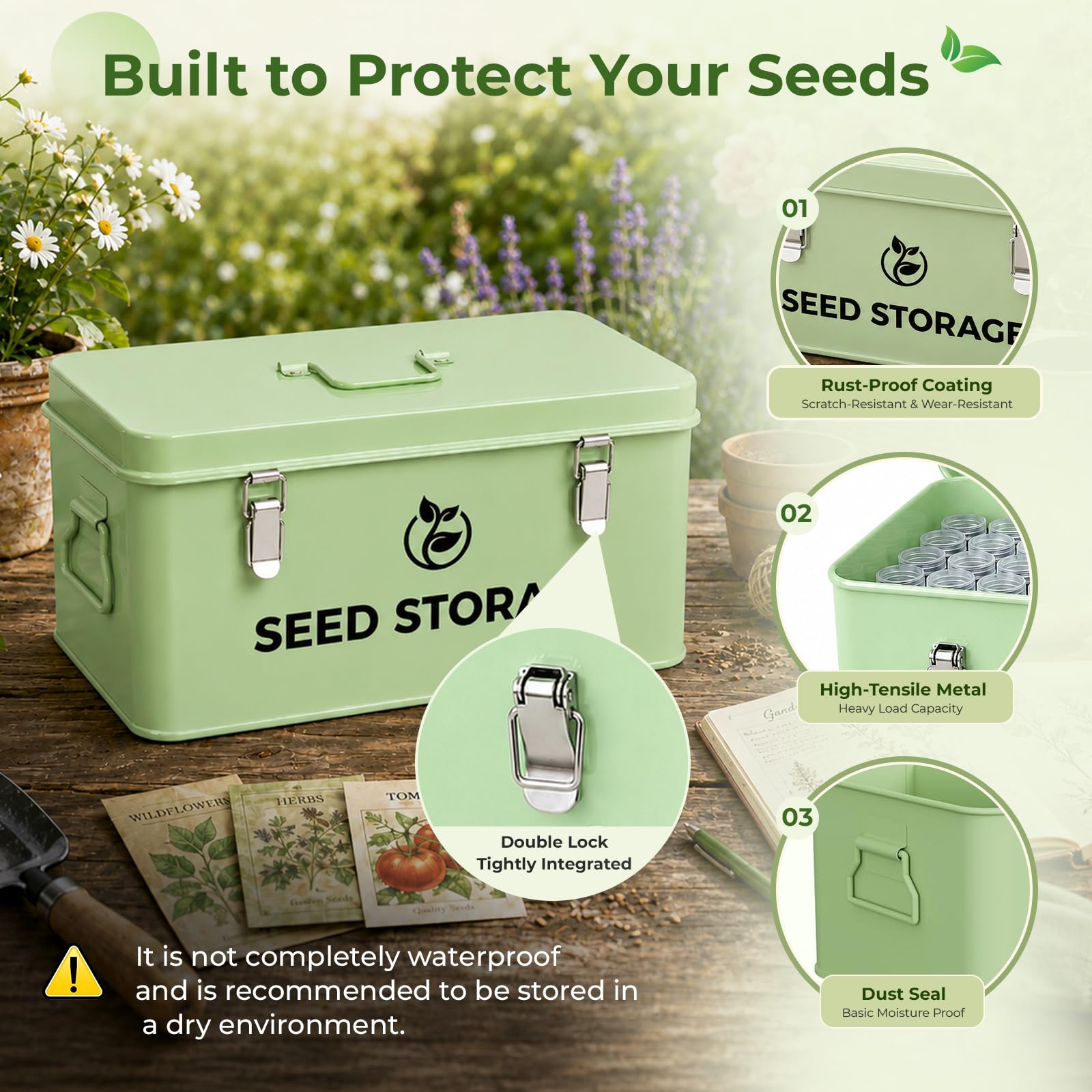 Caja de Almacenamiento de Semillas, Caja Organizadora para Almacenar Semillas Caja para Semillas con 60 Botellas de PláStico, 20 Bolsas de Papel Kraft, 4 Herramienta para Plantar, 1 Embudo de Silicona | con 60 botellas, 20 sobres, 4 herramientas de planta