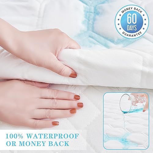 Miniatura 6 de Protector de colchón impermeable tamaño Queen, funda de colchón de cama silenciosa, suave y transpirable, acolchado con bolsillos profundos de hasta
