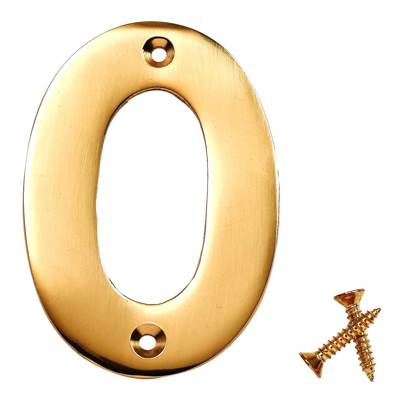 Merriway Solid Brass Bh04236 Polished And Lacquered Screw-On House Flat Gate Post Numeral 75 Mm (3 Inch) Number 0