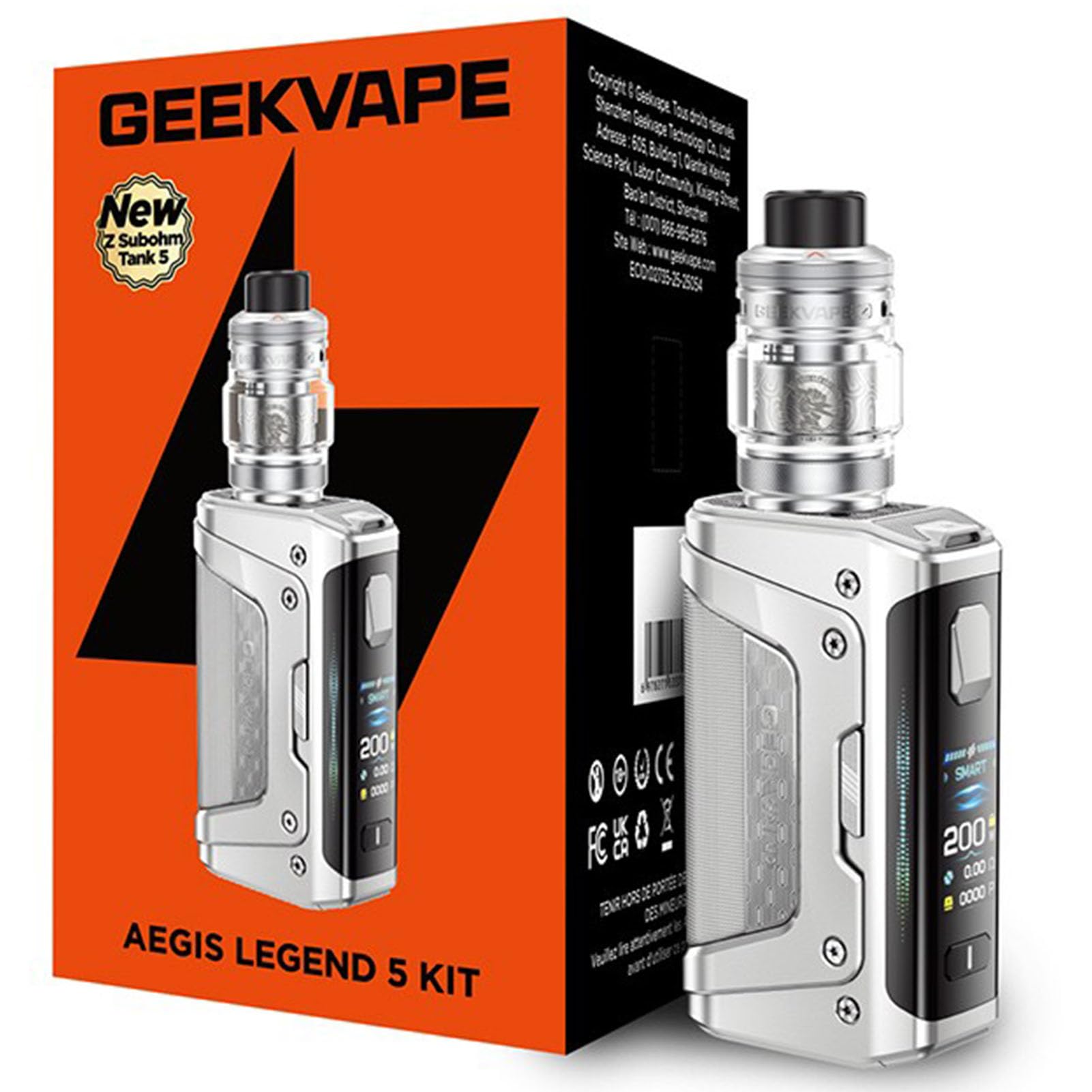 GEEKVAPE Aegis Legend 5 Kit (Z sub ohm tank 5 Version) 200W TC Box Mod (Battery Not Include) Vape with 7ml Atomizer Vaper Z XM Coil (0.2Ω/0.4Ω）Vaporizer No Nicotine