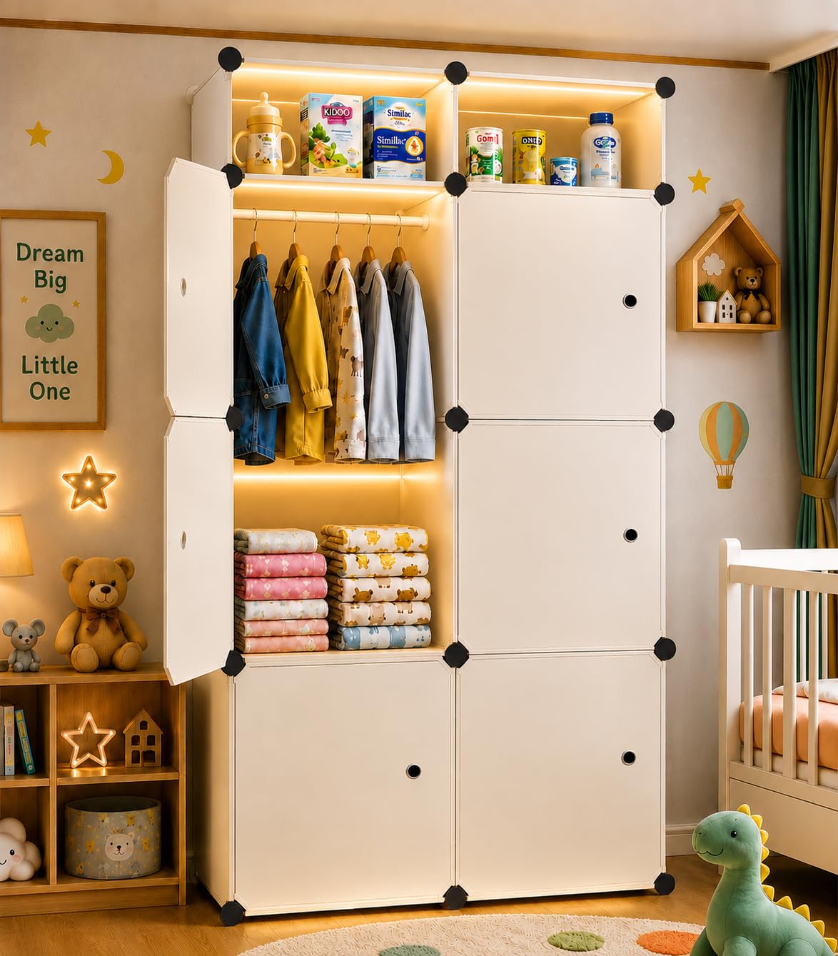ELINDOR 6-Door White Plastic Wardrobe - Image 1