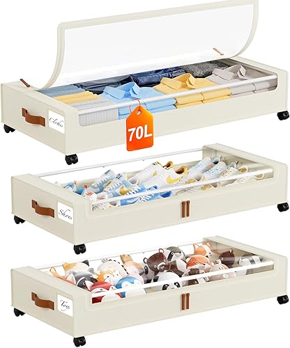 Miniatura 14 de Yecaye Almacenamiento debajo de la cama con ruedas, paquete de 2 contenedores de almacenamiento debajo de la cama, almacenamiento de zapatos debajo