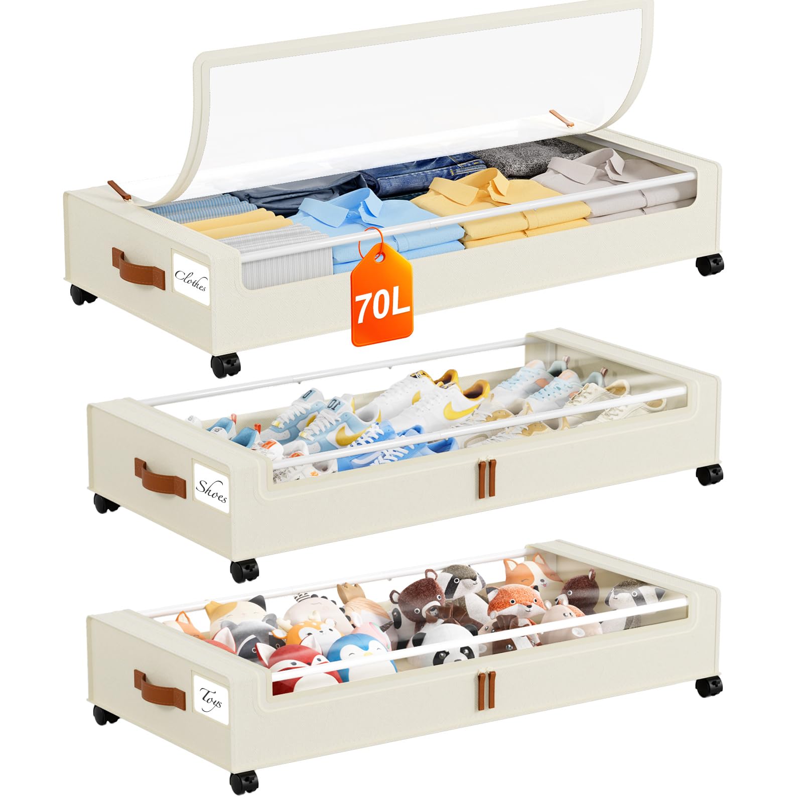 Photo 1 of Yecaye 70L Under Bed Storage with Wheels (3 Pack)