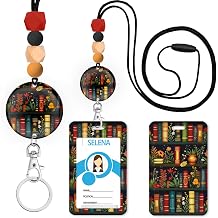 Bookshelf Flower Teacher Lanyards for ID Badges and Keys, Cute Silicone Beaded Breakaway Lanyard for Women Nurses Educators School, Keychain with Name Tag Badge Holder