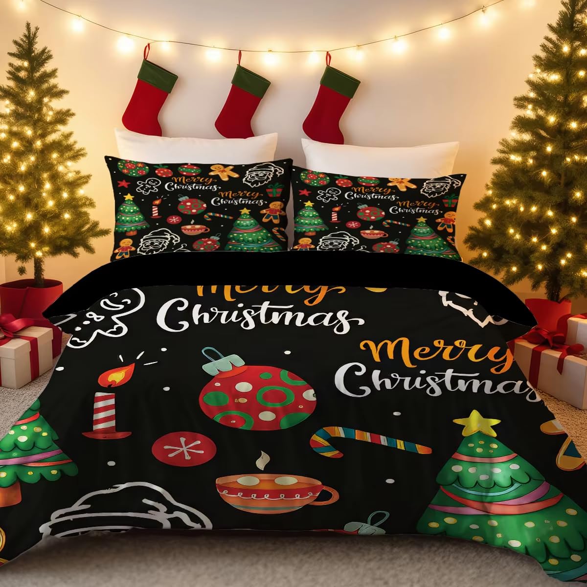 Parure de lit 240x220 sapin de Noël pour créer une ambiance cocooning de dortoir