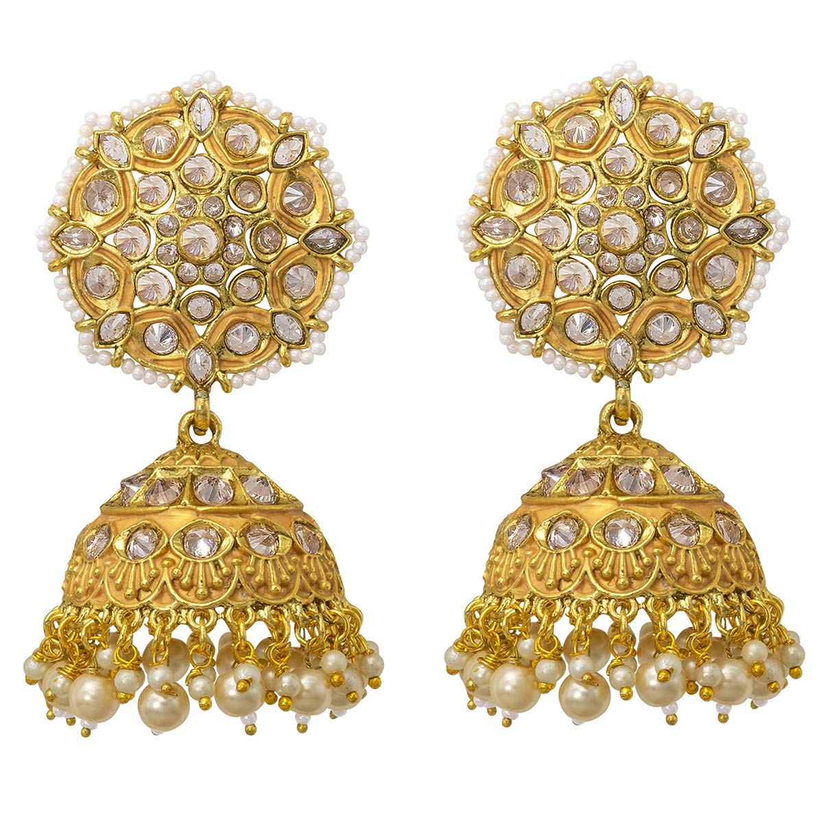 Spargz Floral Festive Gold Plated AD Stone & Pearl Earring For Women AIER_1775